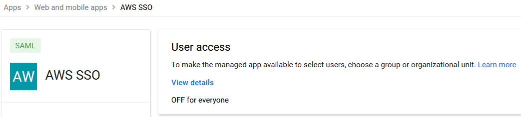 SAML app disabled by default