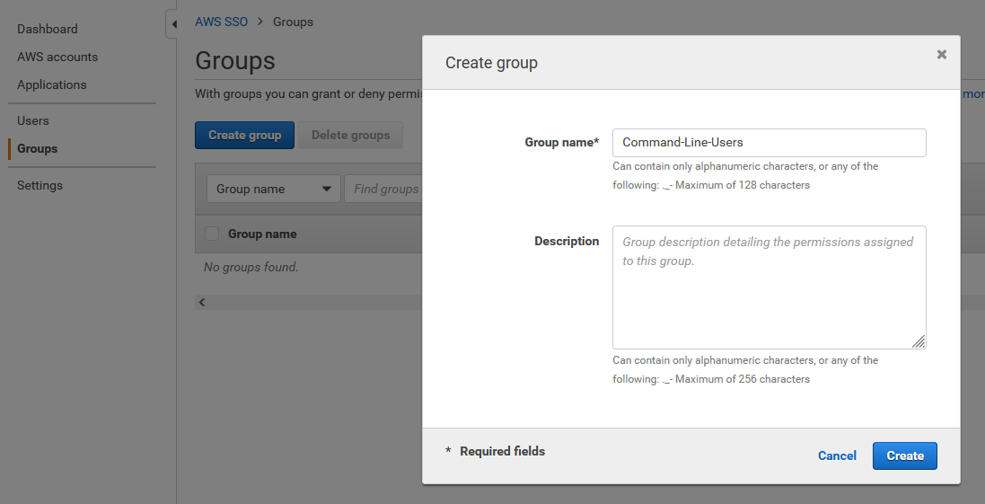 Create AWS SSO group