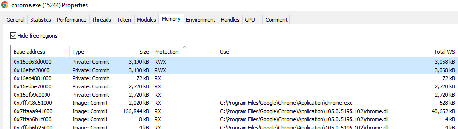 Memory Sections not mapped to file